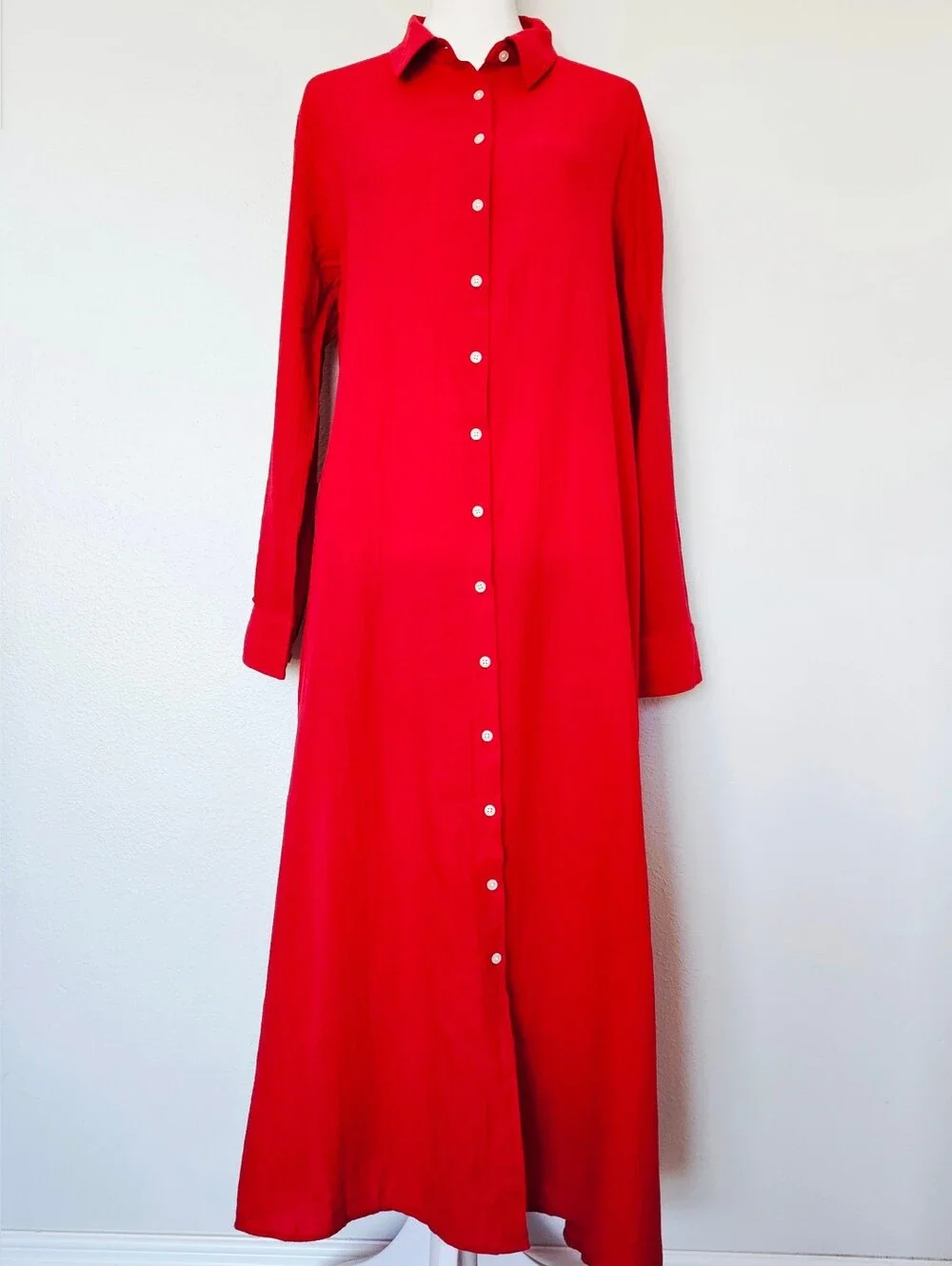 J. Crew Red Long Beach Shirt in Airy Gauze